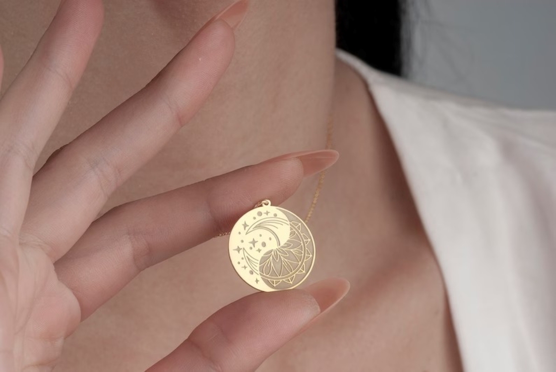 Navan 925 Ayar Gümüş Ay & Mandala Kolyesi (Gold, Silver ve Rose)