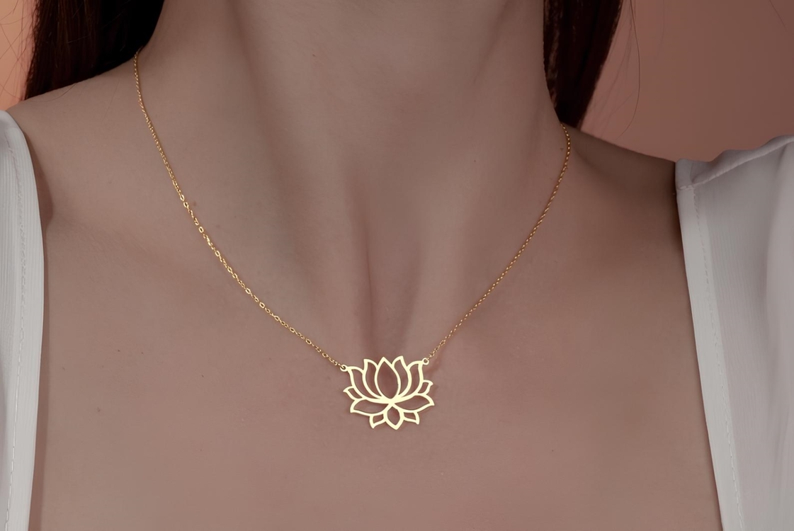 Navan 925 Ayar Gümüş Lotus Çiçeği Kolye (Gold, Silver ve Rose)