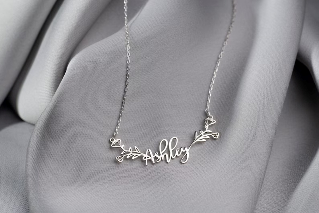 Navan 925 Ayar Gümüş Çiçek Motifli Kişiye Özel İsim Kolyesi (Gold, Silver ve Rose)