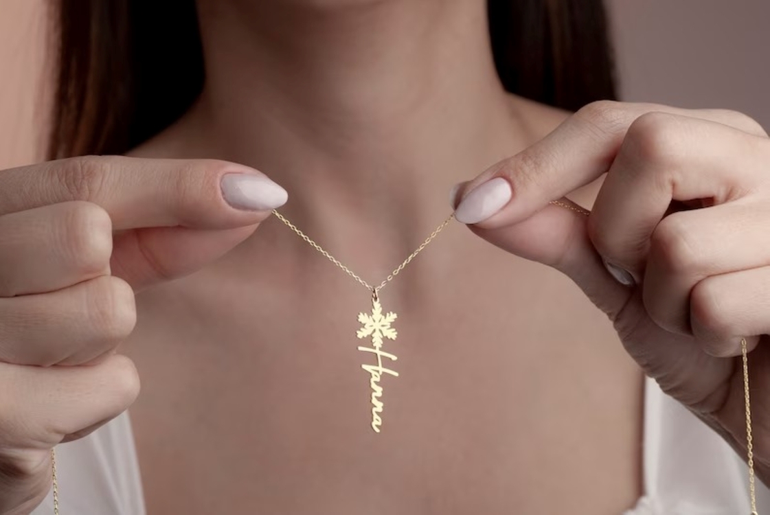 Navan 925 Ayar Gümüş Kar Tanesi Detaylı Kişiye Özel İsim Kolyesi (Gold, Silver ve Rose)