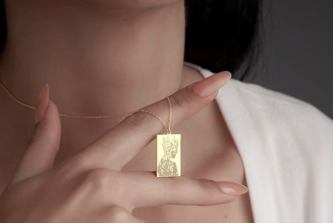 Navan 925 Ayar Gümüş Gravür Siluet Kolye (Gold, Silver ve Rose)