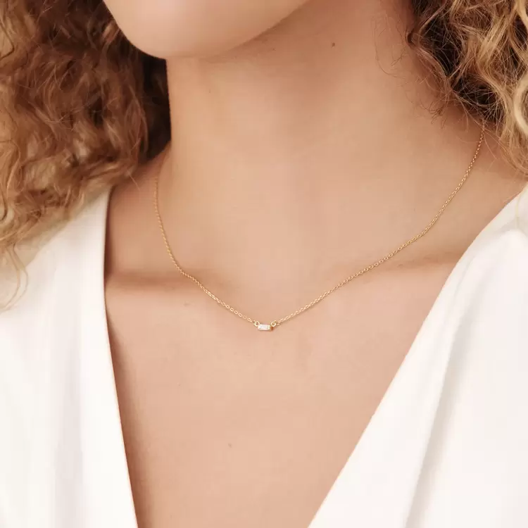 Baguette Diamond Necklace | Altın Kaplama | Özel Tasarım | Kutulu Hediye