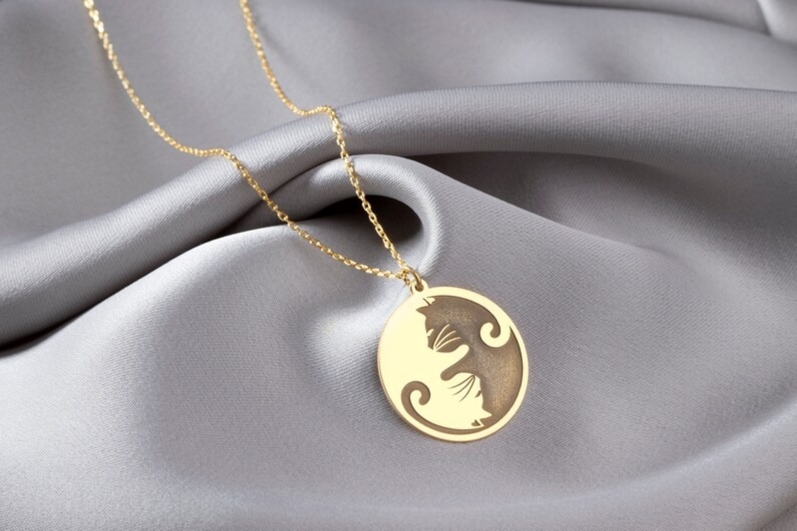 Navan 925 Ayar Gümüş Yin Yang Kedi Kolye (Gold, Silver ve Rose)