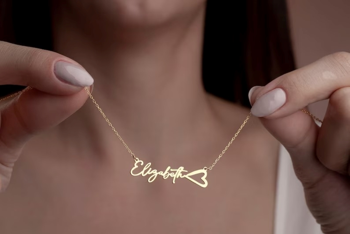 Navan 925 Ayar Gümüş Kalp Detaylı Kişiye Özel İsim Kolyesi (Gold, Silver ve Rose)
