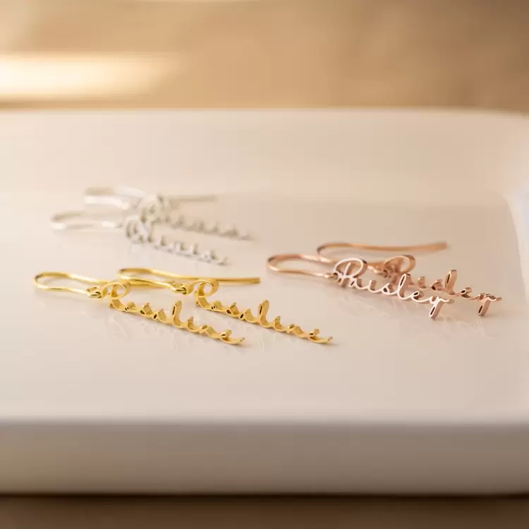 Dangling Name Earrings | Altın Gümüş Rose Kaplama | Özel Tasarım | Kutulu Hediye