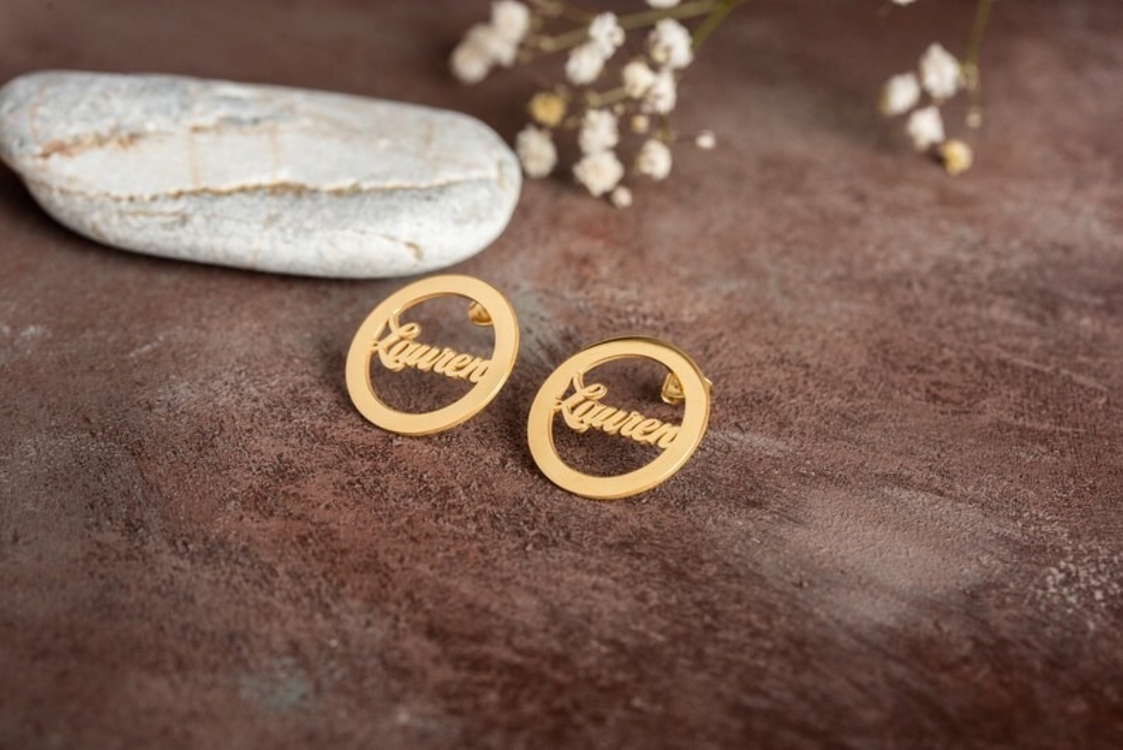 Navan 925 Ayar Gümüş Kişiye Özel İsim Küpe (Gold, Silver ve Rose)