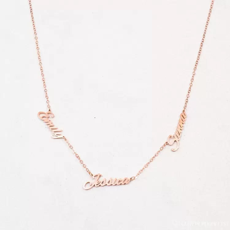 Three Name Necklace in Rose Gold | Altın Gümüş Kaplama | Özel Tasarım | Kutulu Hediye