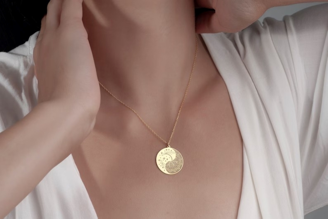 Navan 925 Ayar Gümüş Ay & Mandala Kolyesi (Gold, Silver ve Rose)