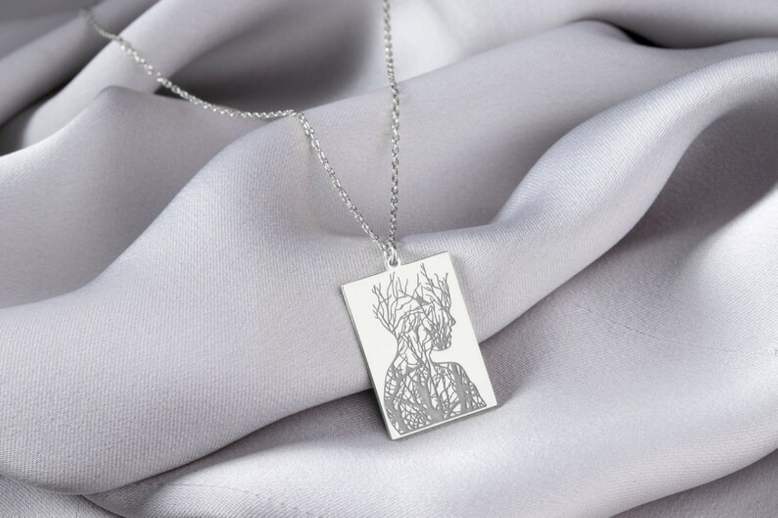 Navan 925 Ayar Gümüş Gravür Siluet Kolye (Gold, Silver ve Rose)