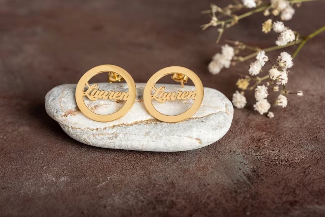 Navan 925 Ayar Gümüş Kişiye Özel İsim Küpe (Gold, Silver ve Rose)