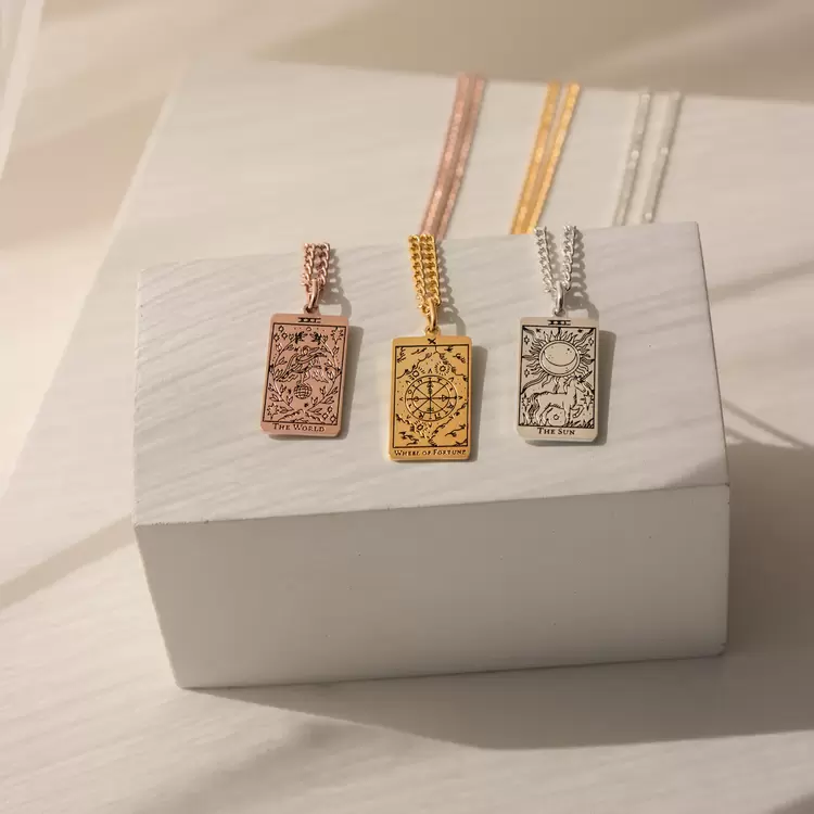 Tarot Card Pendant Necklace | Altın Gümüş Rose Kaplama | Özel Tasarım | Kutulu Hediye