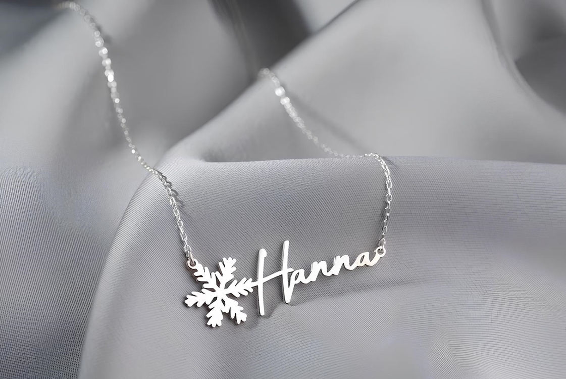 Navan 925 Ayar Gümüş Kişiye Özel Kar Tanesi Detaylı İsim Kolye (Gold, Silver ve Rose)