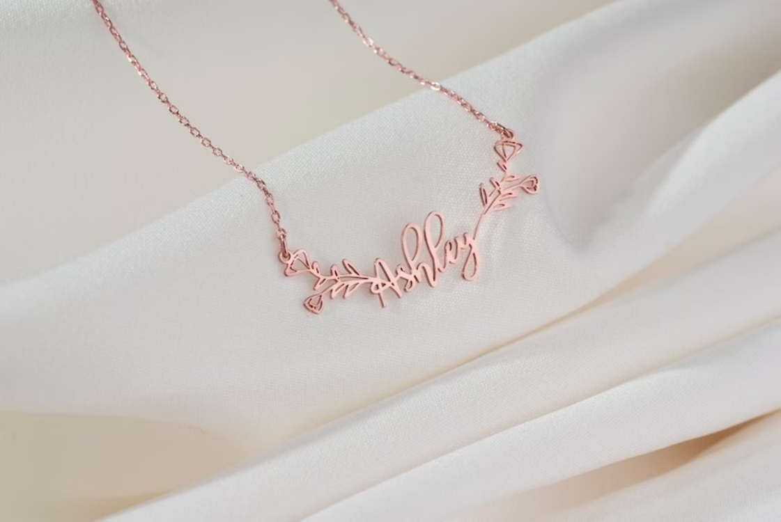 Navan 925 Ayar Gümüş Çiçek Motifli Kişiye Özel İsim Kolyesi (Gold, Silver ve Rose)