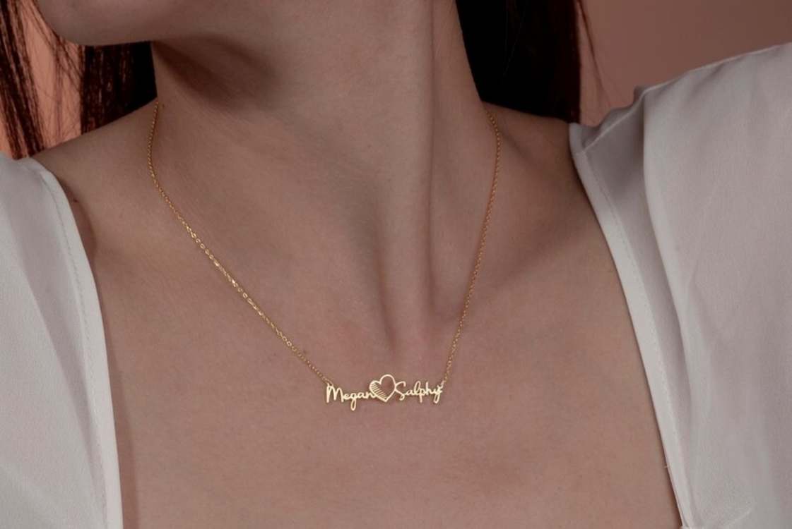Navan 925 Ayar Gümüş Çift İsimli Kalp Kolyesi (Gold, Silver ve Rose)