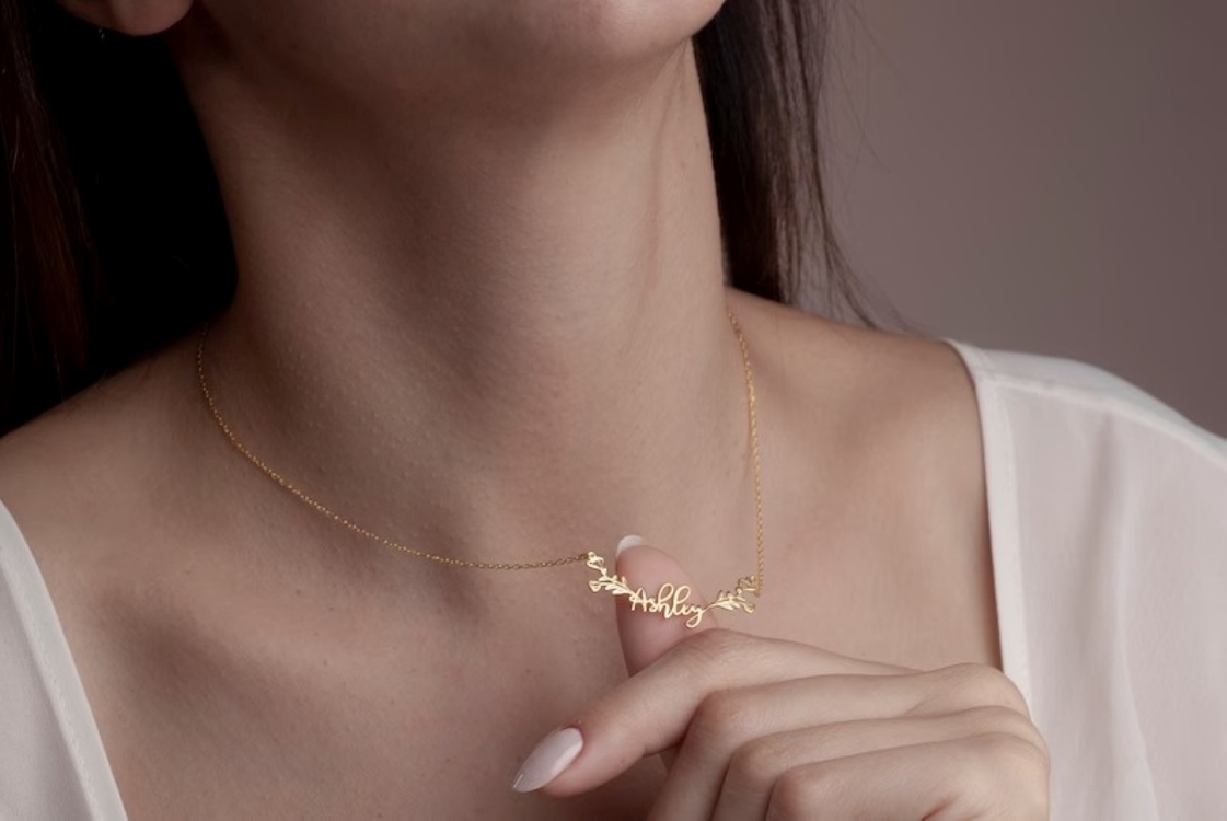 Navan 925 Ayar Gümüş Çiçek Motifli Kişiye Özel İsim Kolyesi (Gold, Silver ve Rose)