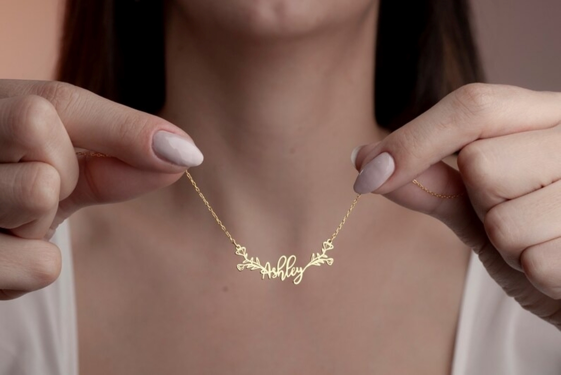 Navan 925 Ayar Gümüş Çiçek Motifli Kişiye Özel İsim Kolyesi (Gold, Silver ve Rose)