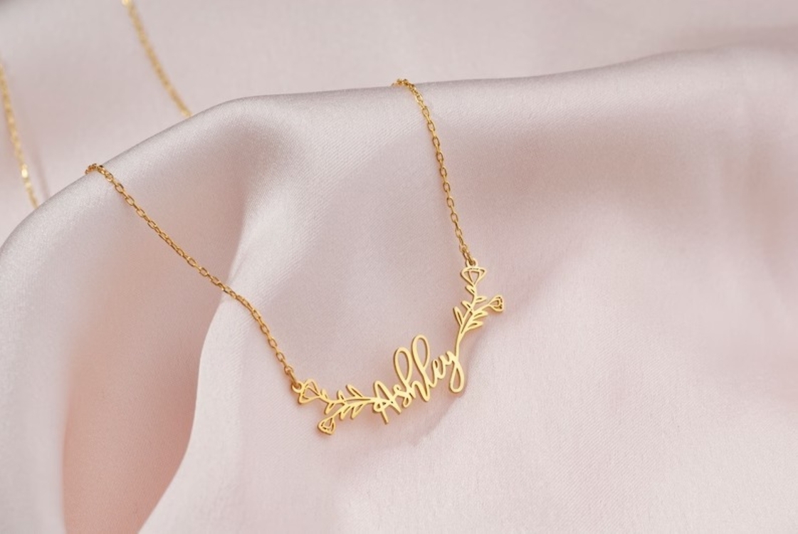 Navan 925 Ayar Gümüş Çiçek Motifli Kişiye Özel İsim Kolyesi (Gold, Silver ve Rose)