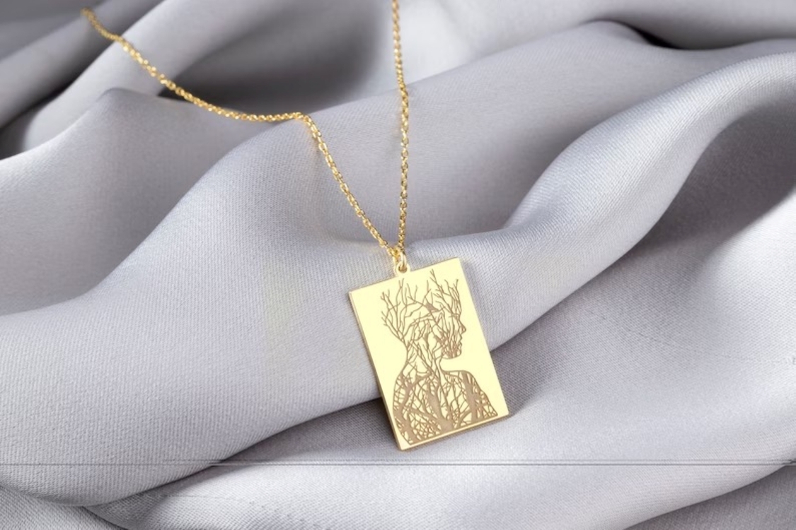 Navan 925 Ayar Gümüş Gravür Siluet Kolye (Gold, Silver ve Rose)