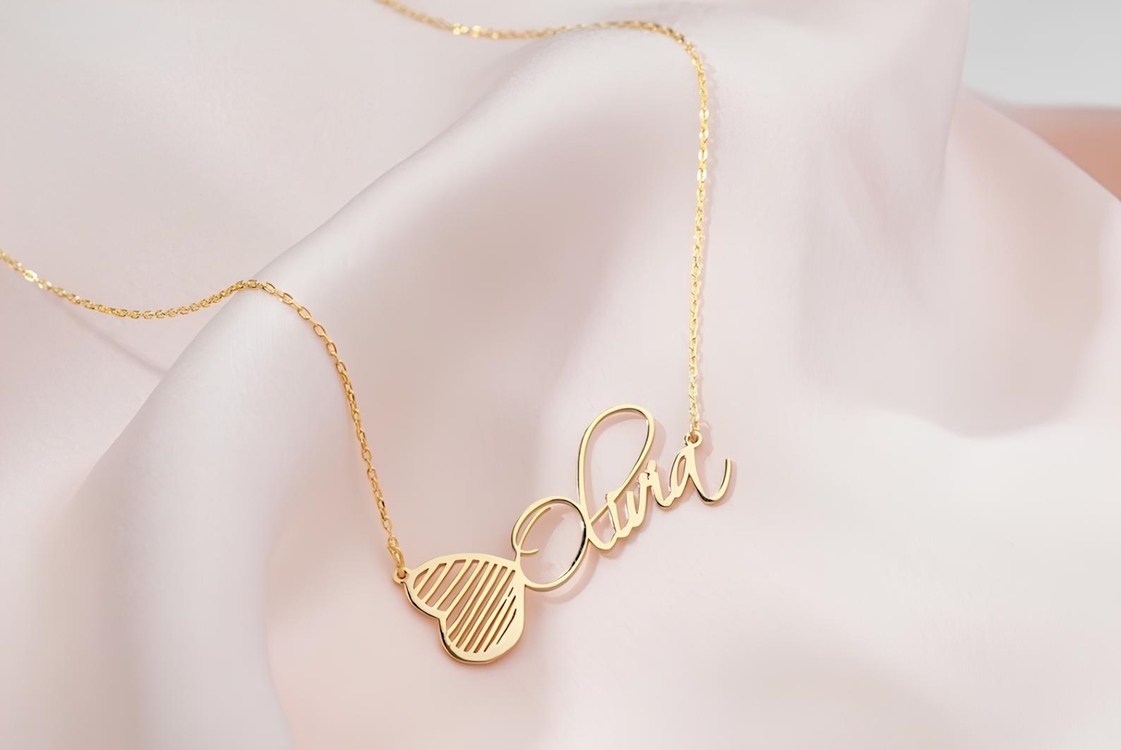Navan 925 Ayar Gümüş Kişiye Özel Kelebek İsimli Kolye (Gold, Silver ve Rose)
