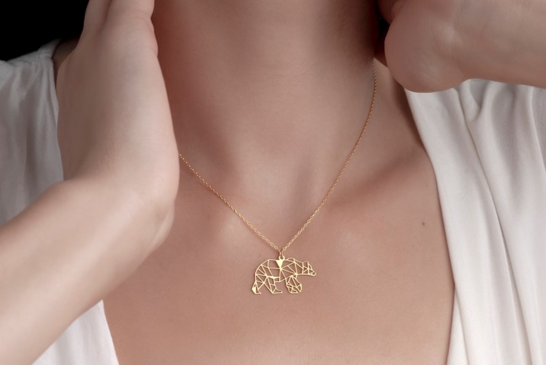 Navan 925 Ayar Gümüş Geometrik Ayı Kolye (Gold, Silver ve Rose)