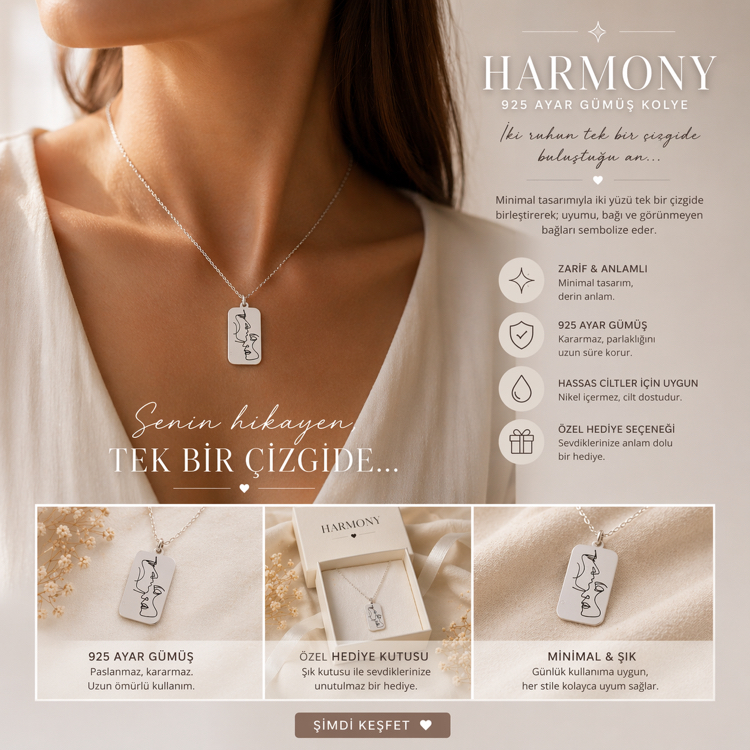 Navan Harmony Kolyesi | Rose Altın Kaplama | Özel Tasarım | Kutulu Hediye