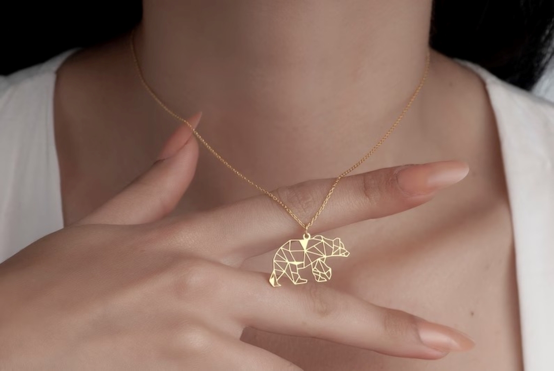 Navan 925 Ayar Gümüş Geometrik Ayı Kolye (Gold, Silver ve Rose)