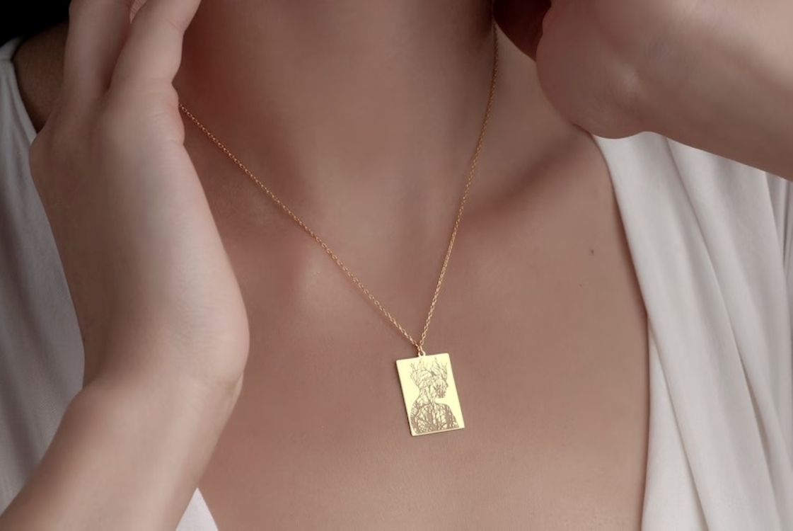 Navan 925 Ayar Gümüş Gravür Siluet Kolye (Gold, Silver ve Rose)