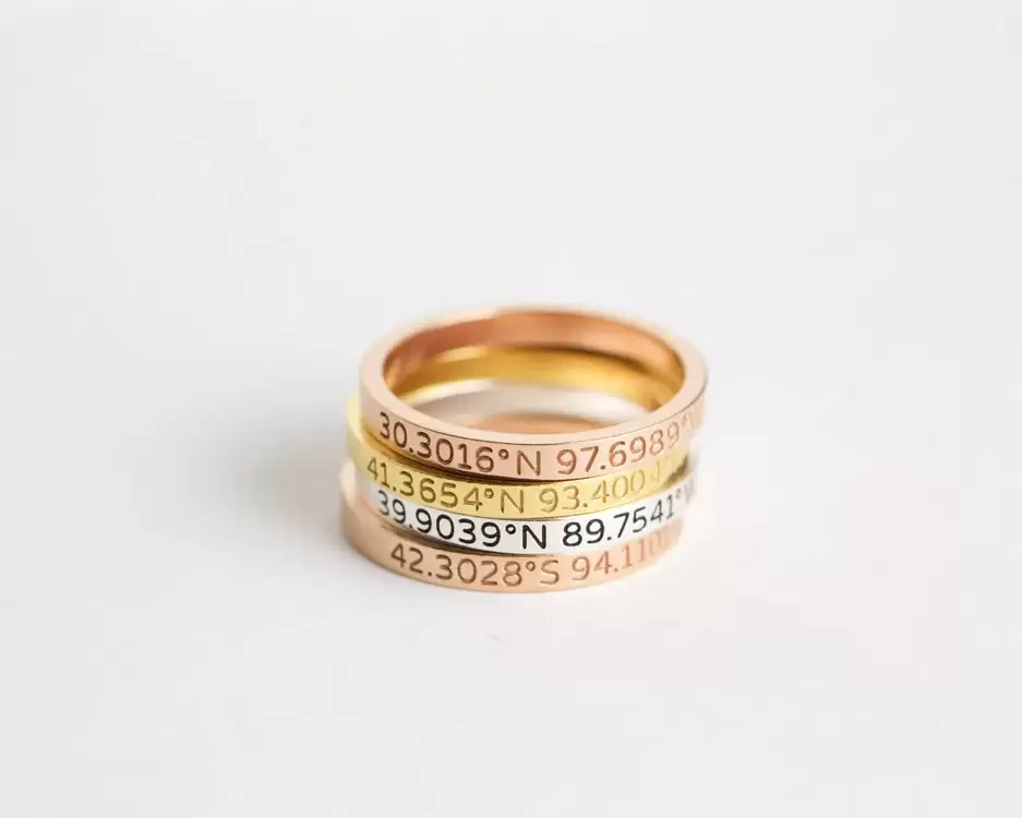 Custom Location Coordinates Ring | Altın Gümüş Rose Kaplama | Özel Tasarım | Kutulu Hediye