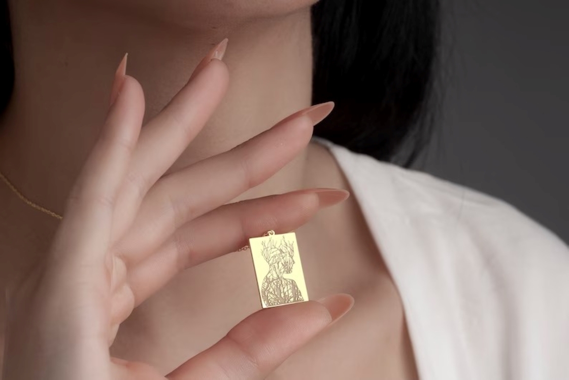 Navan 925 Ayar Gümüş Gravür Siluet Kolye (Gold, Silver ve Rose)
