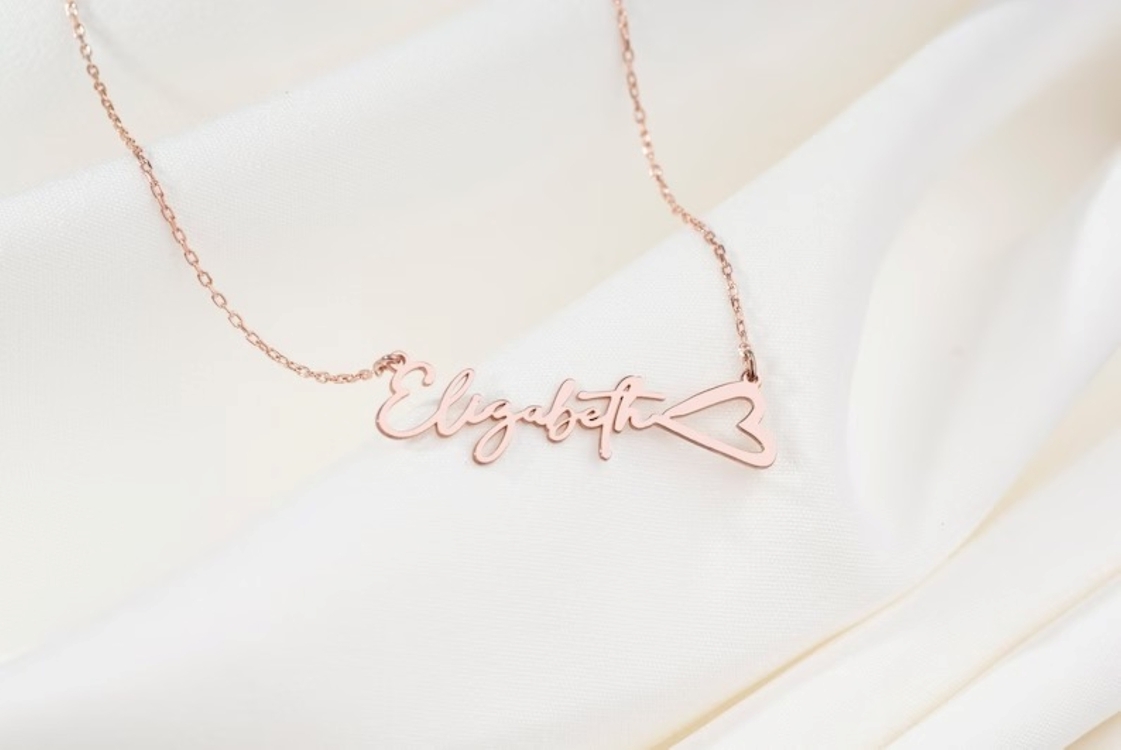 Navan 925 Ayar Gümüş Kalp Detaylı Kişiye Özel İsim Kolyesi (Gold, Silver ve Rose)