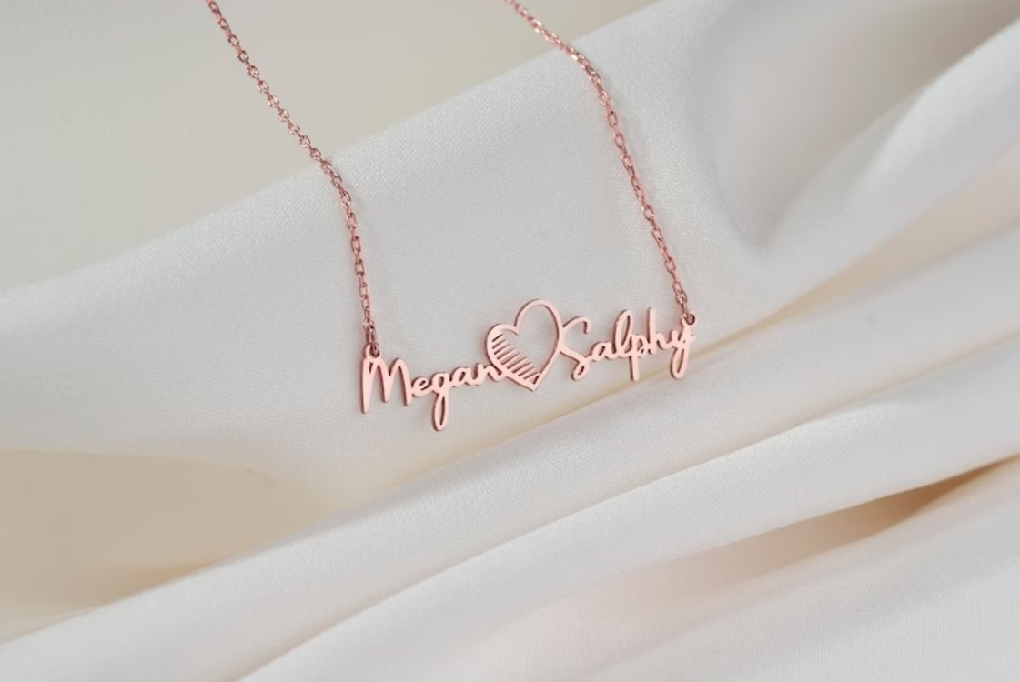 Navan 925 Ayar Gümüş Çift İsimli Kalp Kolyesi (Gold, Silver ve Rose)