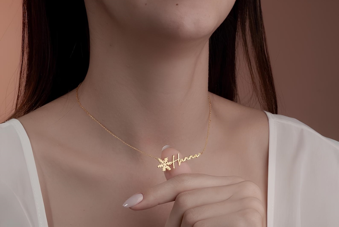 Navan 925 Ayar Gümüş Kişiye Özel Kar Tanesi Detaylı İsim Kolye (Gold, Silver ve Rose)