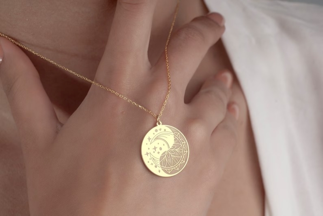 Navan 925 Ayar Gümüş Ay & Mandala Kolyesi (Gold, Silver ve Rose)