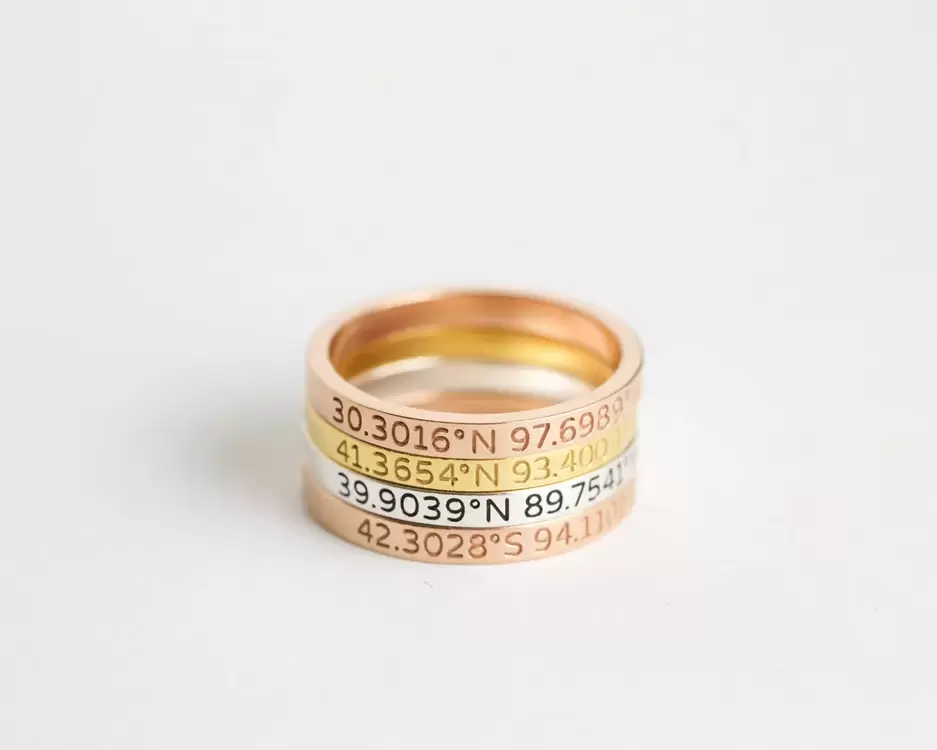 Custom Location Coordinates Ring | Altın Gümüş Rose Kaplama | Özel Tasarım | Kutulu Hediye