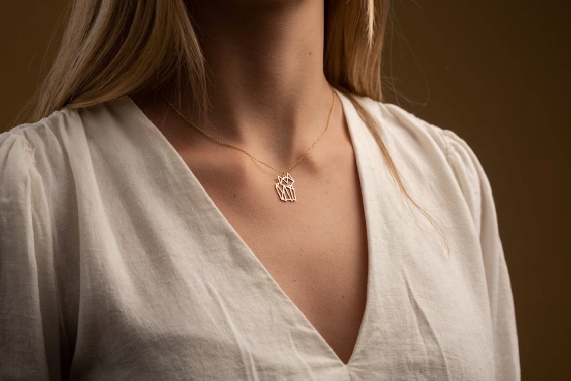 Navan 925 Ayar Gümüş Geometrik Kedi Kolye (Gold, Silver ve Rose) – Kişiye Özel