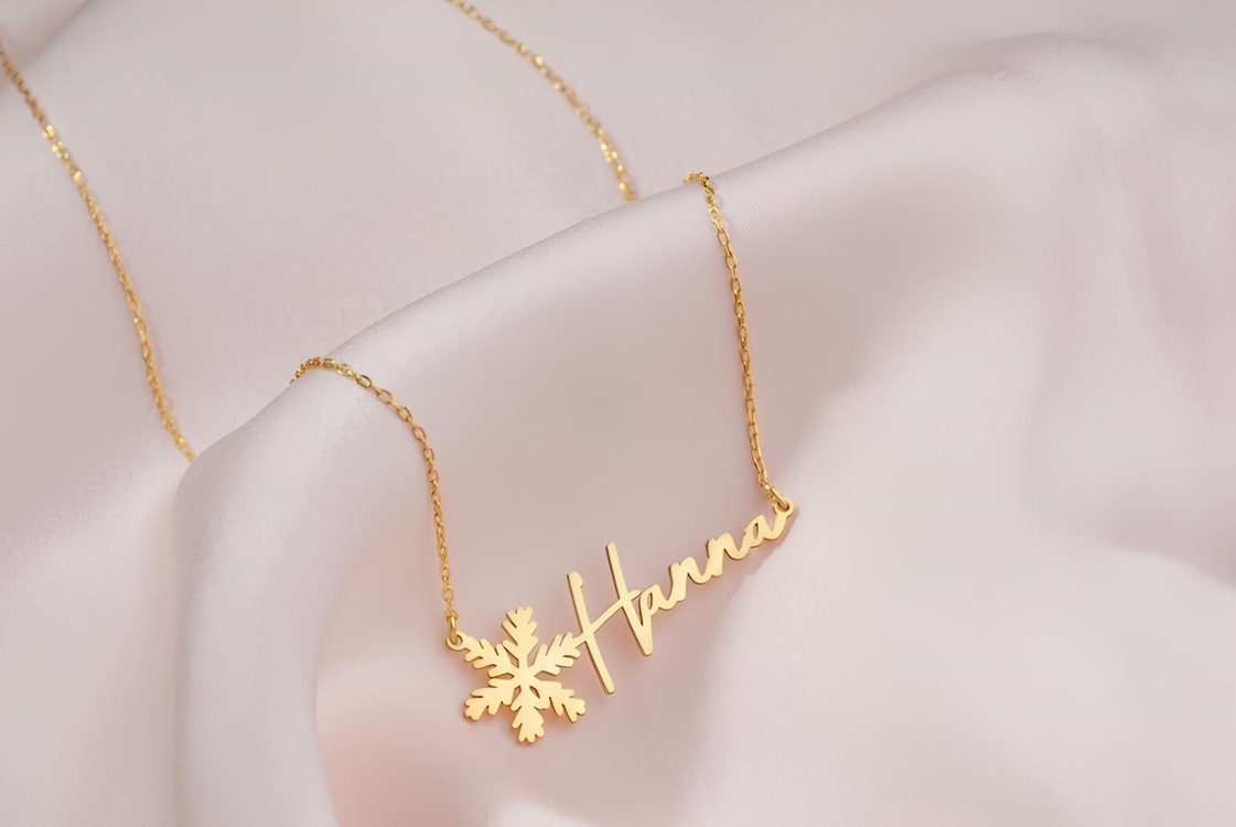 Navan 925 Ayar Gümüş Kişiye Özel Kar Tanesi Detaylı İsim Kolye (Gold, Silver ve Rose)