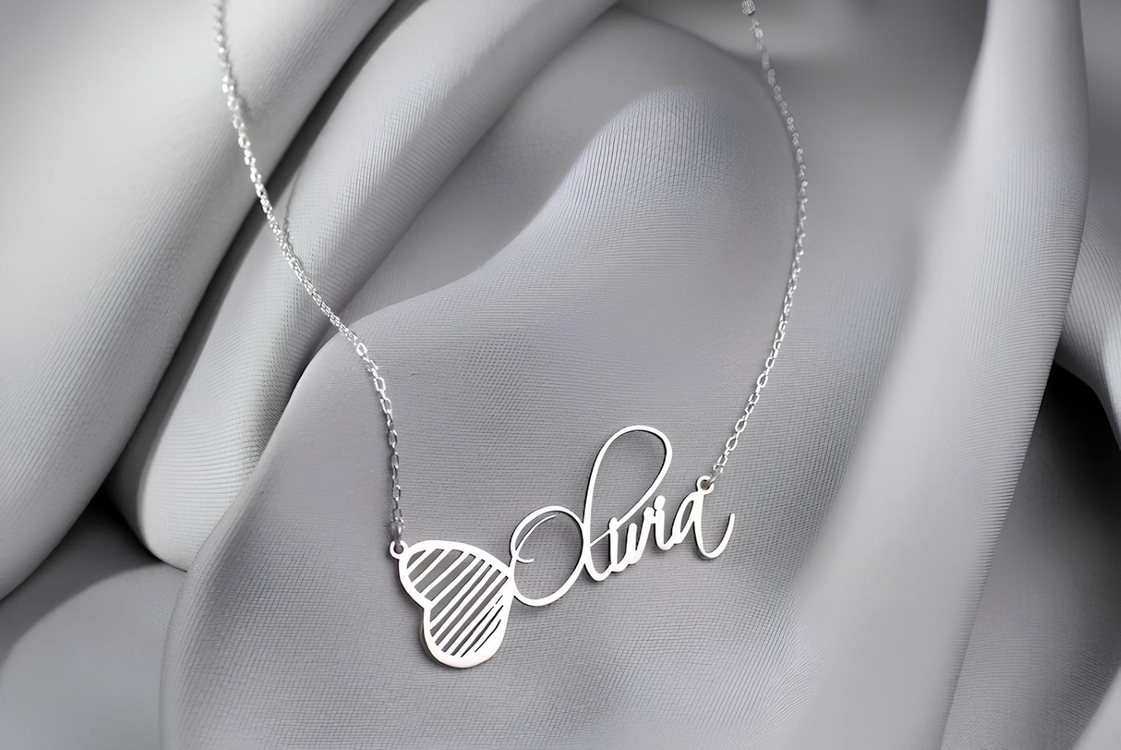 Navan 925 Ayar Gümüş Kişiye Özel Kelebek İsimli Kolye (Gold, Silver ve Rose)