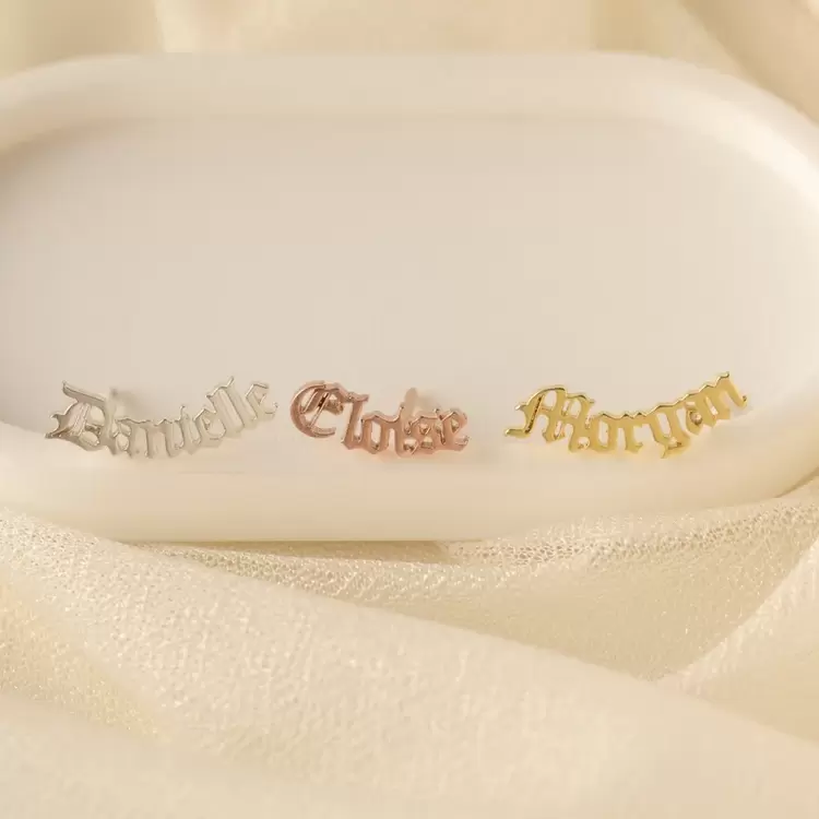 Name Charm Earrings Küpesi | Altın Gümüş Rose Kaplama | Özel Tasarım | Kutulu Hediye