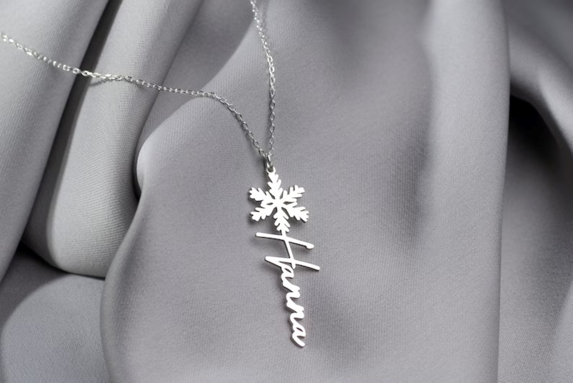 Navan 925 Ayar Gümüş Kar Tanesi Detaylı Kişiye Özel İsim Kolyesi (Gold, Silver ve Rose)