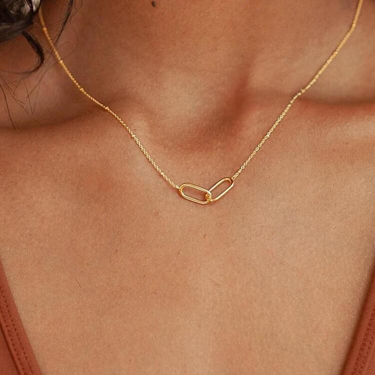 Linked Pendant Necklace | Altın, Gümüş Kaplama | Özel Tasarım | Kutulu 