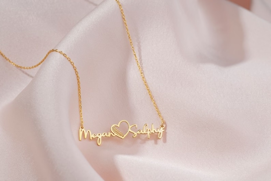 Navan 925 Ayar Gümüş Çift İsimli Kalp Kolyesi (Gold, Silver ve Rose) 