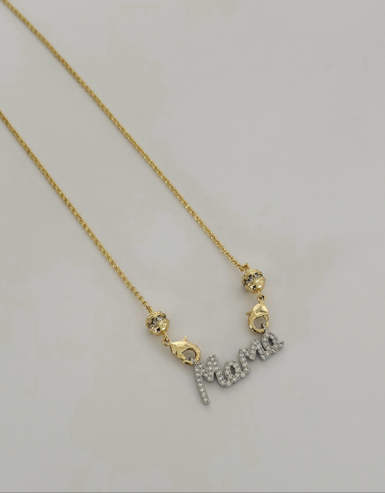 ✨ Mama Yazılı Zirkon Taşlı Gold Kolye – 14K Altın Kaplama Çelik Kolye