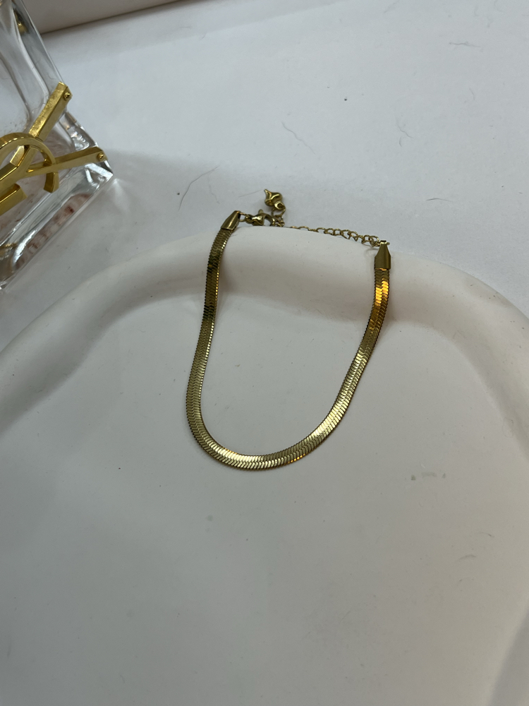 14 Ayar Altın Görünümlü Çelik İtalyan Balık Sırtı Gold Bileklik 