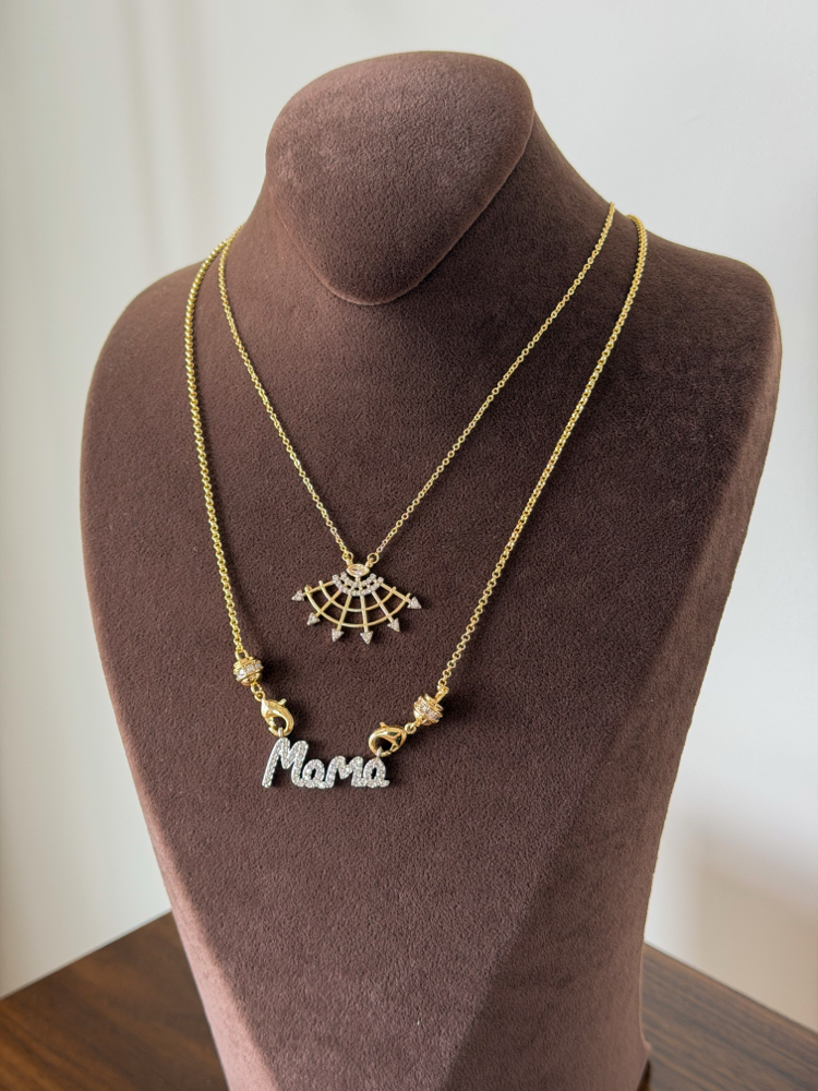 ✨ Mama Yazılı Zirkon Taşlı Gold Kolye – 14K Altın Kaplama Çelik Kolye