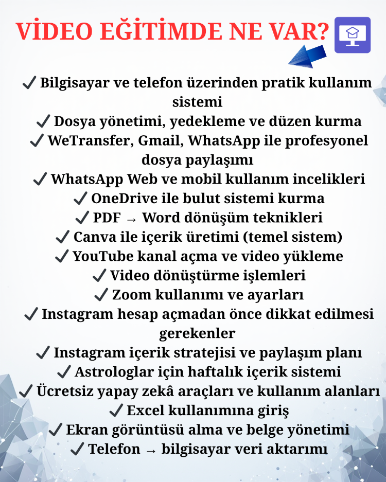 BİLGİSAYAR KULLANIMI & ASTROLOJİ DİJİTAL SİSTEM EĞİTİMİ