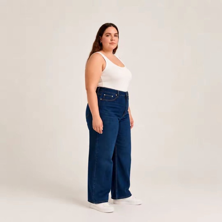 WİDE LEG JEANS PREMİUM KADIN EXTRA BÜYÜK BEDEN SÜPER YÜKSEK BEL ESNEK KOT-Koyu Kot Mavi