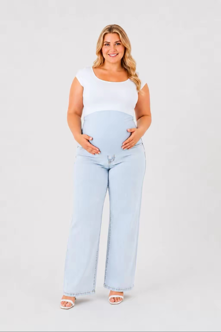 Büyük Beden Hamile Kot Pantolon -Karın Destekli ve Ayarlanabilir Belli Jeans