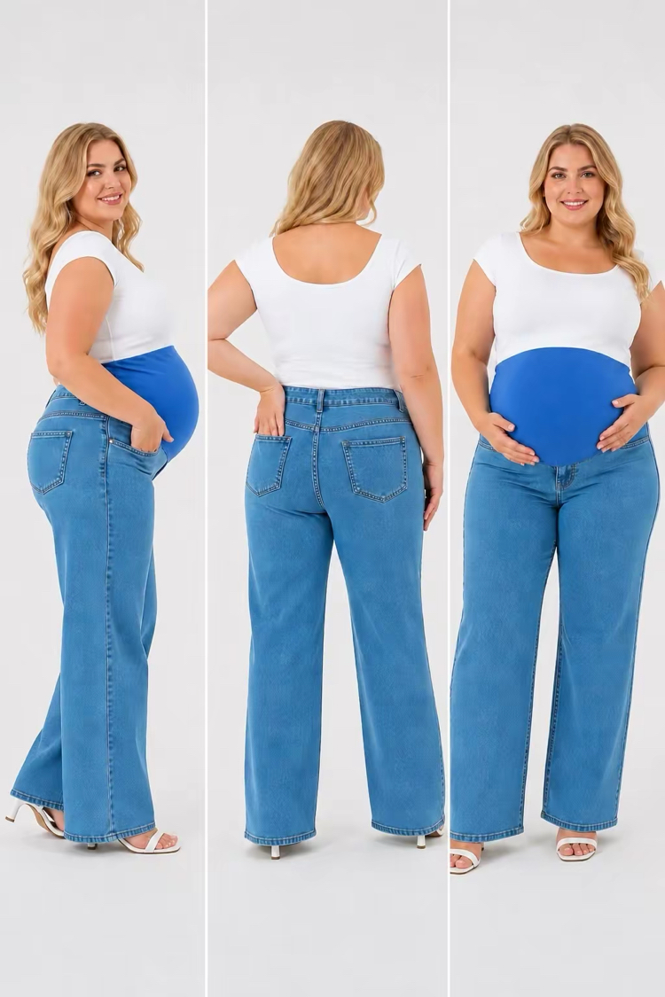 Büyük Beden Hamile Kot Pantolon -Karın Destekli ve Ayarlanabilir Belli Jeans