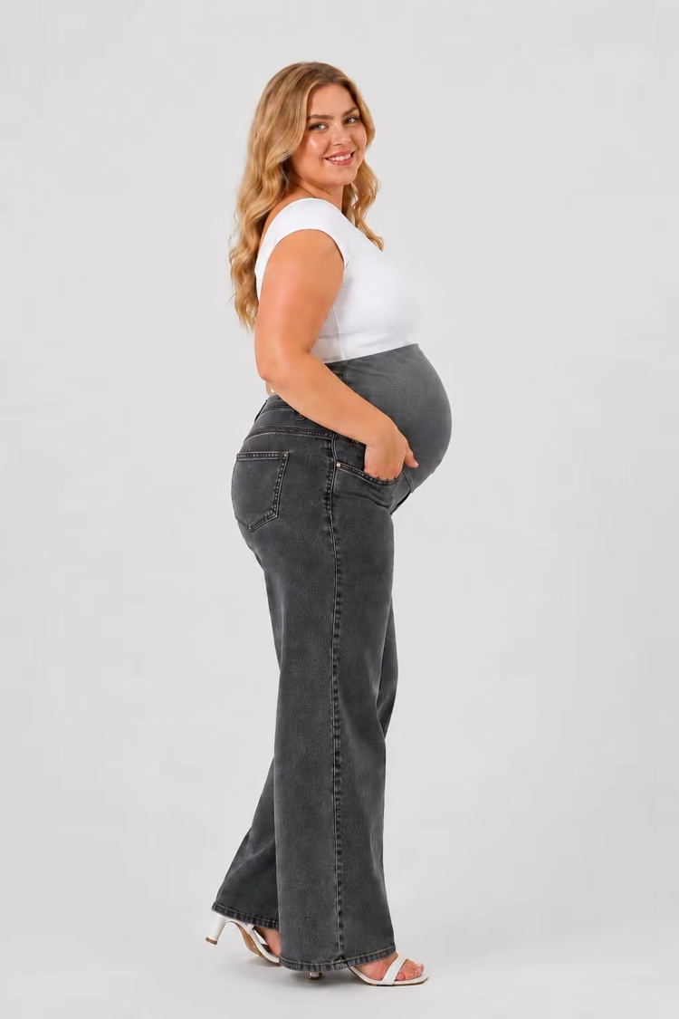 Büyük Beden Hamile Kot Pantolon -Karın Destekli ve Ayarlanabilir Belli Jeans