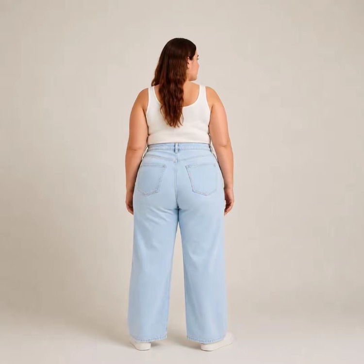 WİDE LEG JEANS PREMİUM KADIN EXTRA BÜYÜK BEDEN SÜPER YÜKSEK BEL ESNEK KOT-Açık Buz